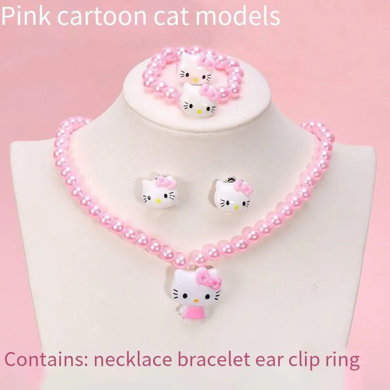 4pcs/Set Cartoon Sanrio Kawaii Hello Kitty Necklace, Hairclips & Ring Set - Image 5