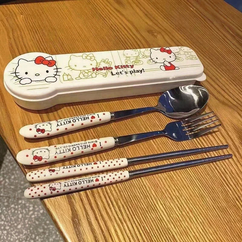 Cartoon Cute Hello Kitty Chopsticks & Spoon Set - Image 2